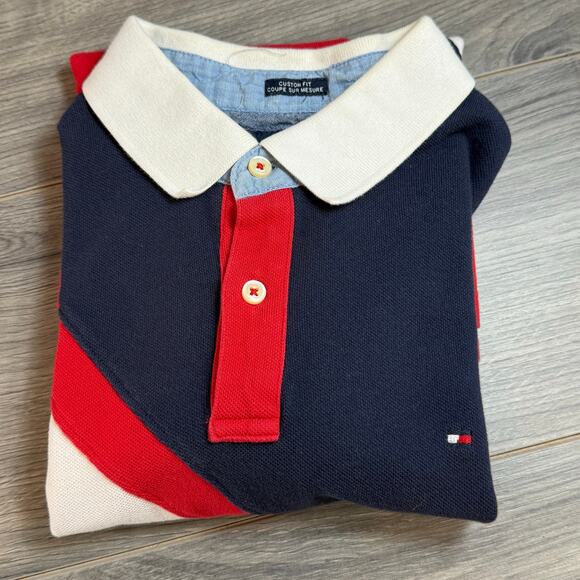 Vtg Tommy Hilifger Pique Polo Shirt Size L Campus Preppy Diagonal Stripe Y2K 90s - Picture 12 of 16